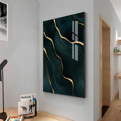 Golden Wave Fusion Premium Acrylic Vertical Wall Art