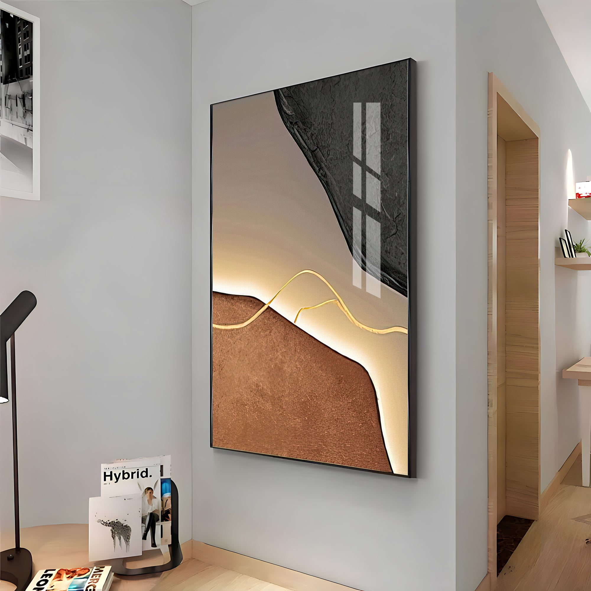 Gilded Lines Premium Acrylic Vertical Wall Art