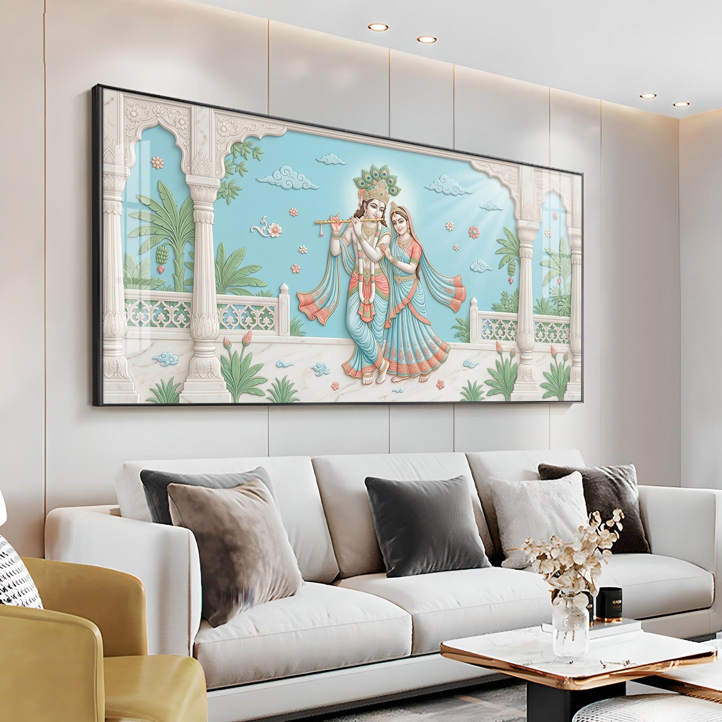 Beautiful Radha Krishna With Flute Premium Acrylic Horizontal Wall Art
