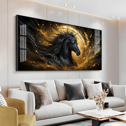 Majestic Black Horse Premium Acrylic Horizontal Wall Art
