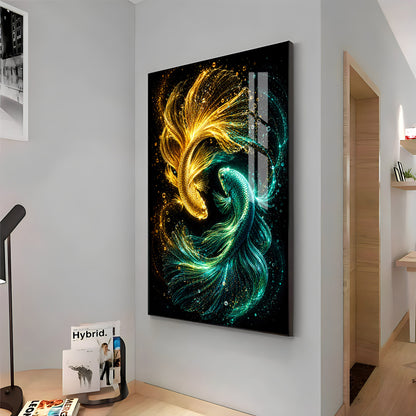 Luminous Gold Fish Premium Acrylic Vertical Wall Art