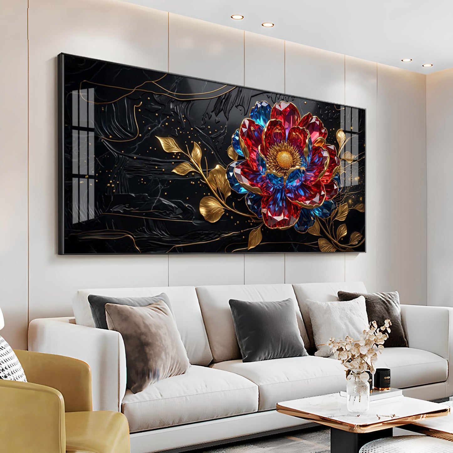 Abstract Floral With Red & Blue Premium Acrylic Horizontal Wall Art