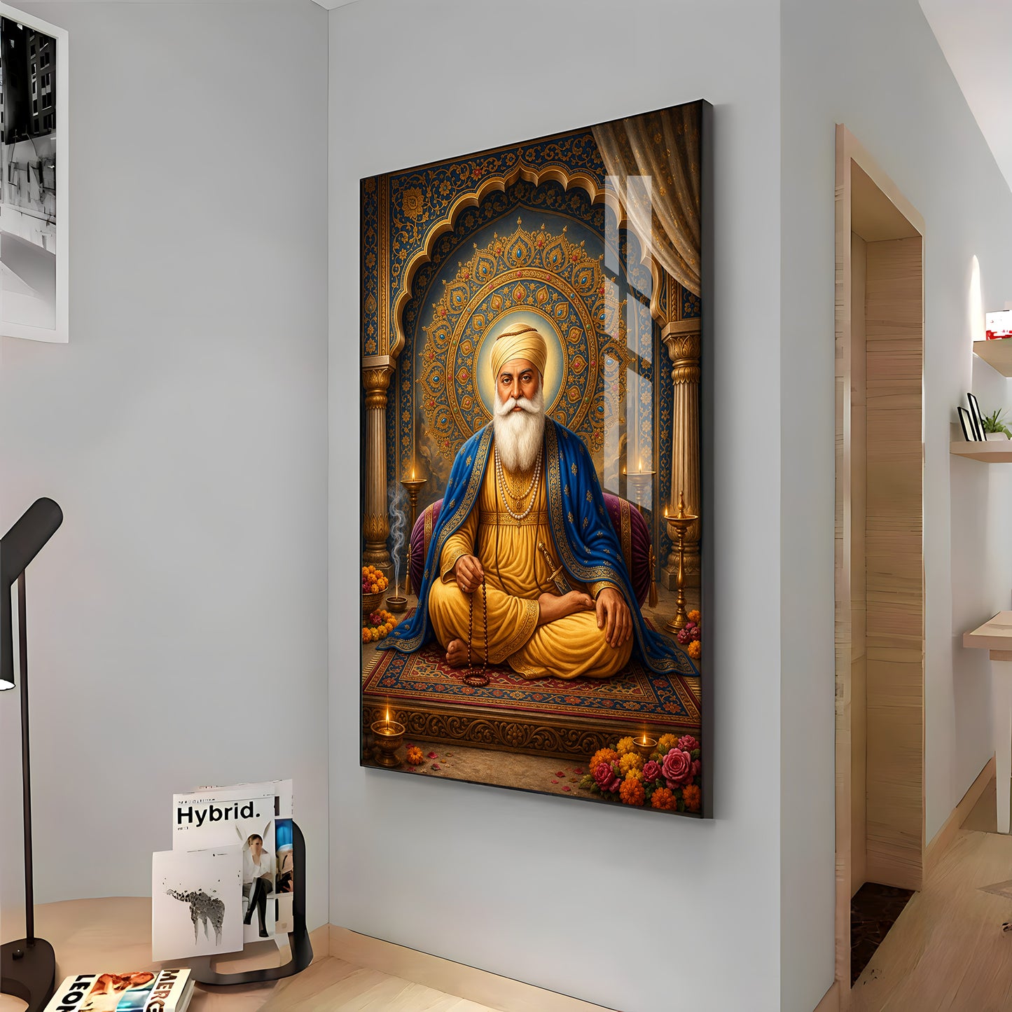 Guru Nanak Dev Ji Golden Halo Premium Acrylic Vertical Wall Art