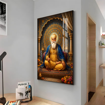 Guru Nanak Dev Ji Golden Halo Premium Acrylic Vertical Wall Art