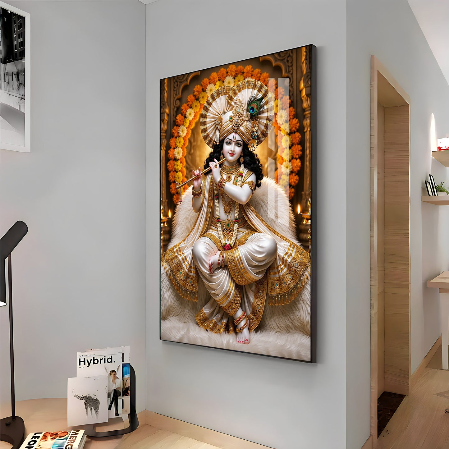 Beautiful Lord Krishna Playing The Flute Premium Acrylic Vertical Wall Art