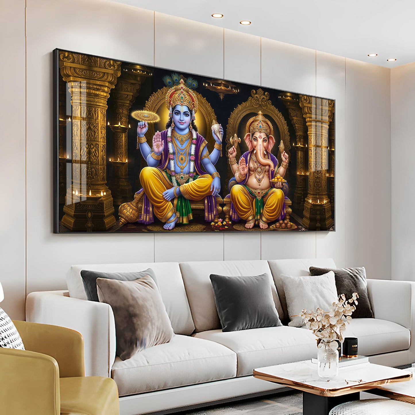 Lord Vishanu & Ganesh Ji Premium Acrylic Horizontal Wall Art