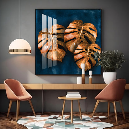 Brown Monstera Leaf Premium Acrylic Square Wall Art