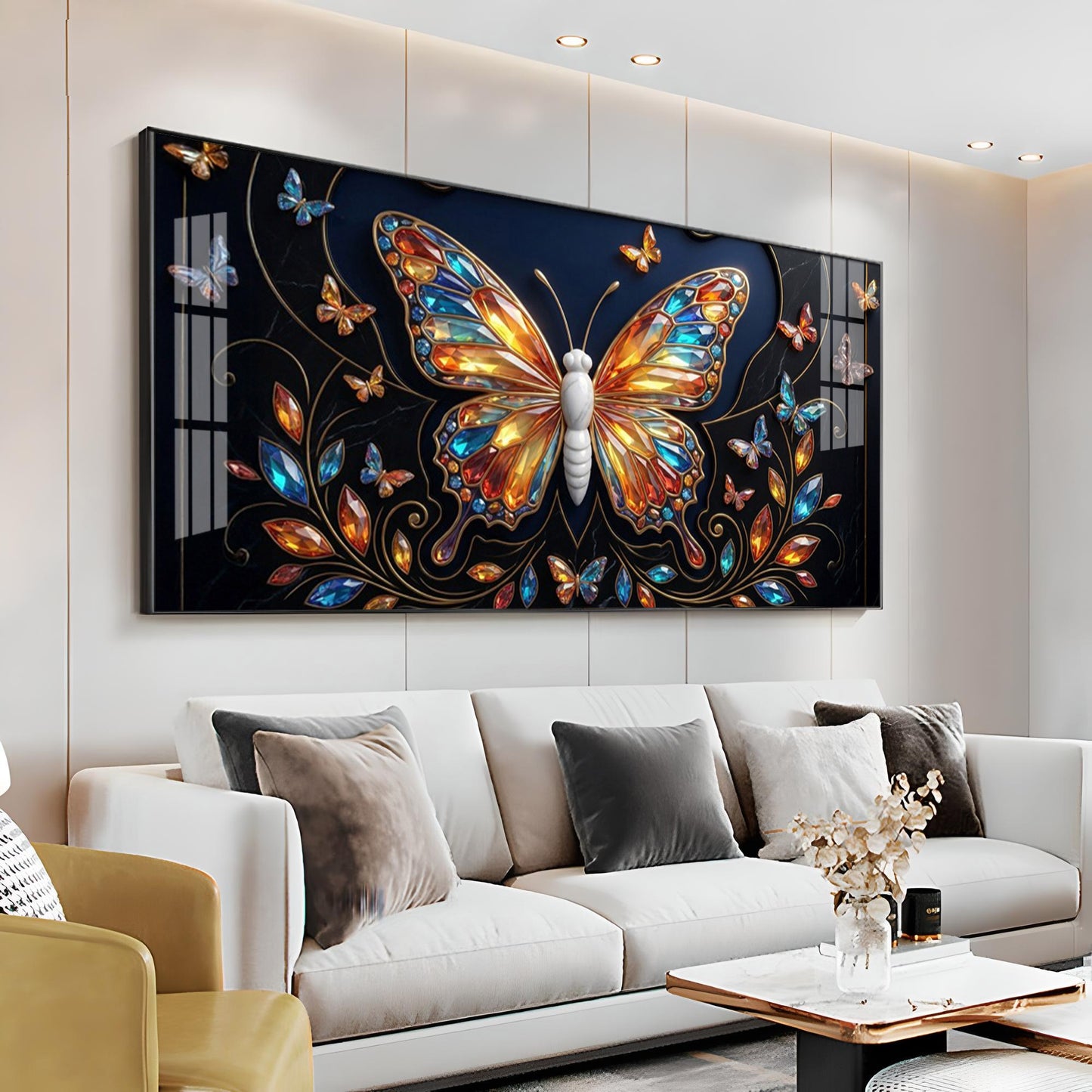 Colorful Butterfly With Stained Glass Effects Premium Acrylic Horizontal Wall Art
