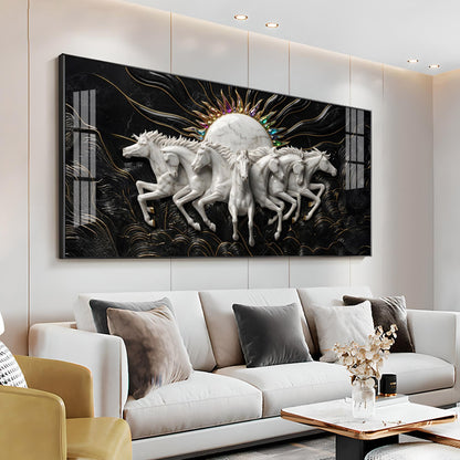White Running Horses Premium Acrylic Horizontal Wall Art