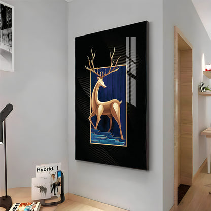 Majestic Golden Deer Premium Acrylic Vertical Wall Art