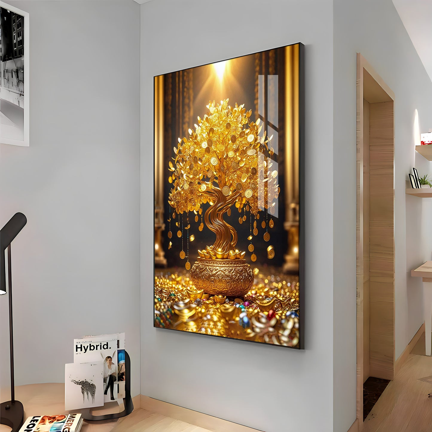 Golden Money Tree Premium Acrylic Vertical Wall Art
