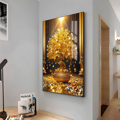 Golden Money Tree Premium Acrylic Vertical Wall Art