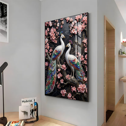 White Peacock Pair Premium Acrylic Vertical Wall Art