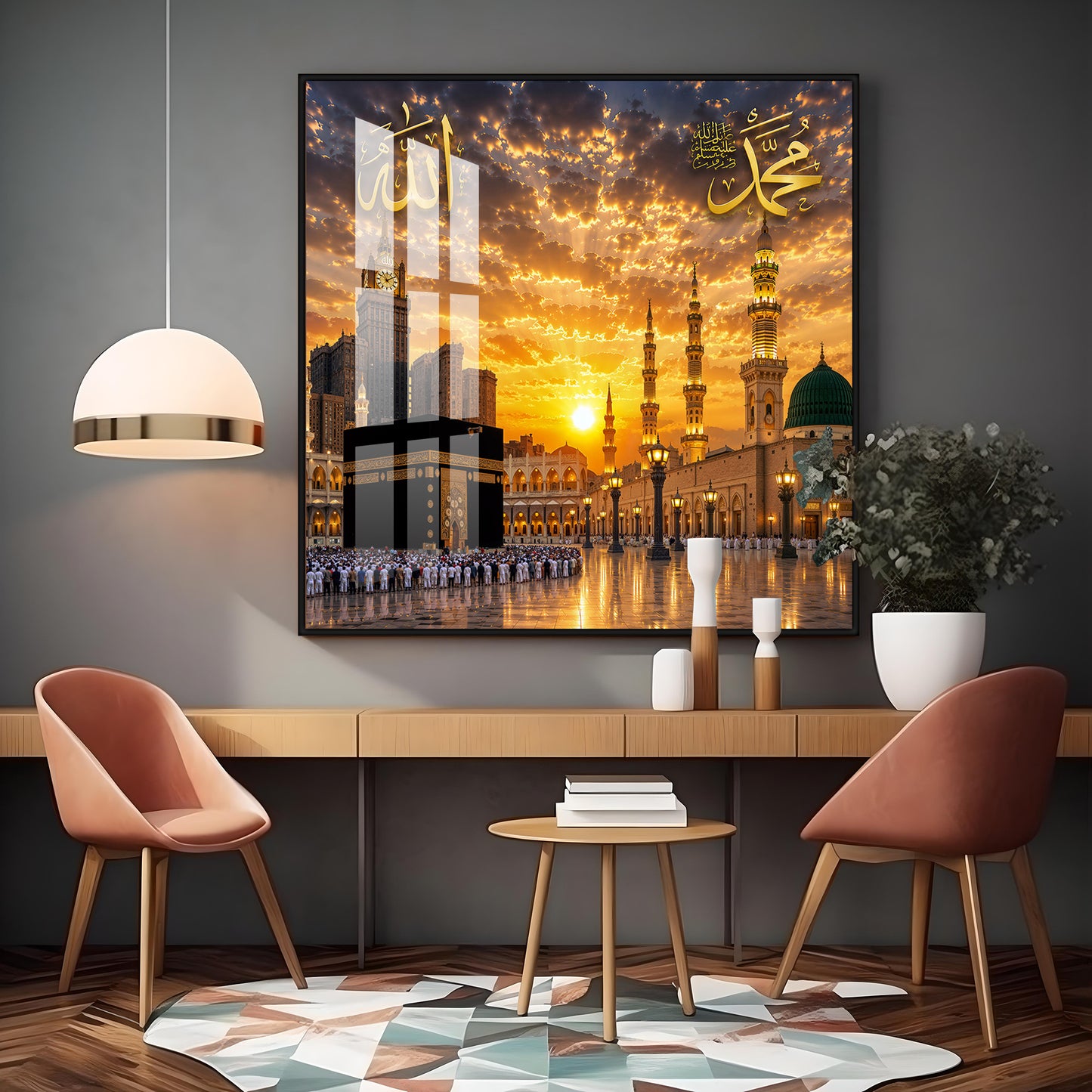 Holy Kaaba & The Prophet's Mosque Premium Acrylic Square Wall Art