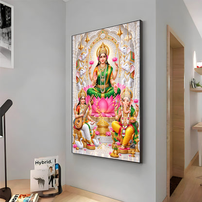 Gajalakshmi Saraswati Ganesha  Premium Acrylic Vertical Wall Art