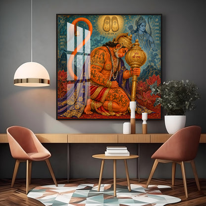 Hanuman Devotion Premium Acrylic Square Wall Art