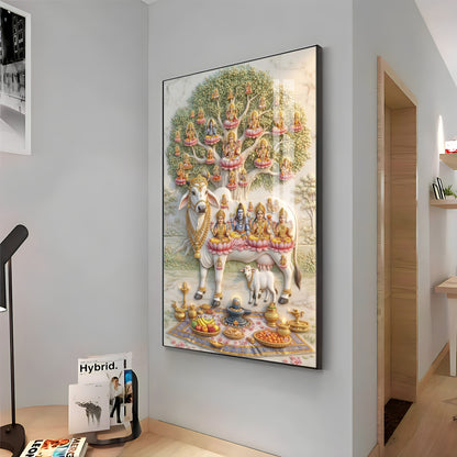 Om Namho Shri Kamdhenu Cow Premium Acrylic Vertical Wall Art