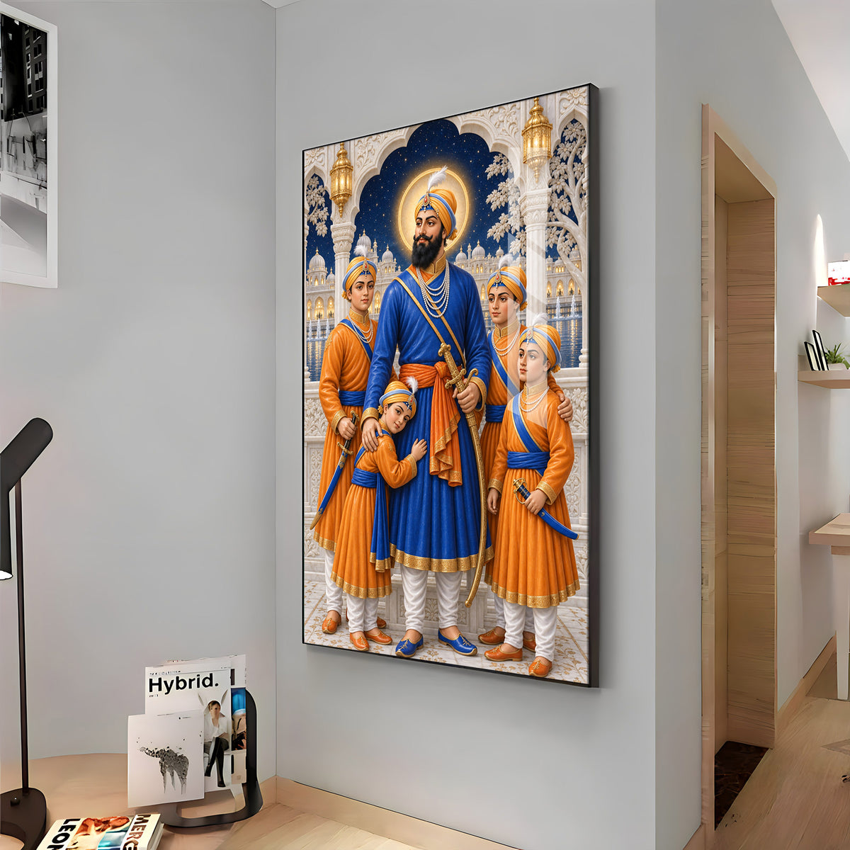 Guru Gobind Singh Ji With Sahibzade Premium Acrylic Vertical Wall Art