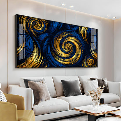 Blue Gold Swirls Premium Acrylic Horizontal Wall Art