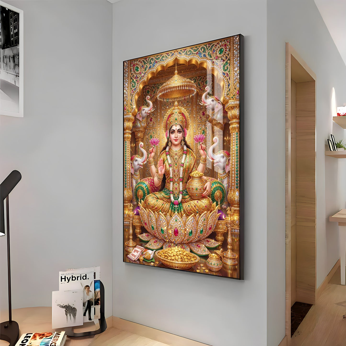 Goddess Lakshmi Seated On A Lotus Throne Premium Acrylic Vertical Wall Art