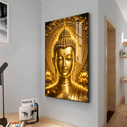 Golden Buddha Face Premium Acrylic Vertical Wall Art