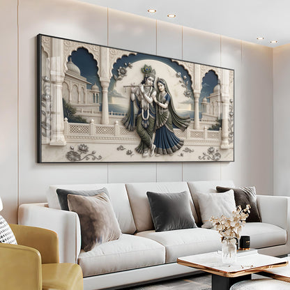 God Krishna With Goddess Radha Premium Acrylic Horizontal Wall Art