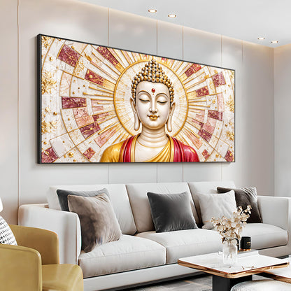 Golden Sunburst Buddha Premium Acrylic Horizontal Wall Art