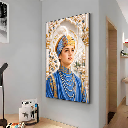 Guru Harkrishan Sahib Ji In Blue Attire Premium Acrylic Vertical Wall Art