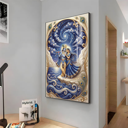Radha Krishna Moonlit Dance Premium Acrylic Vertical Wall Art