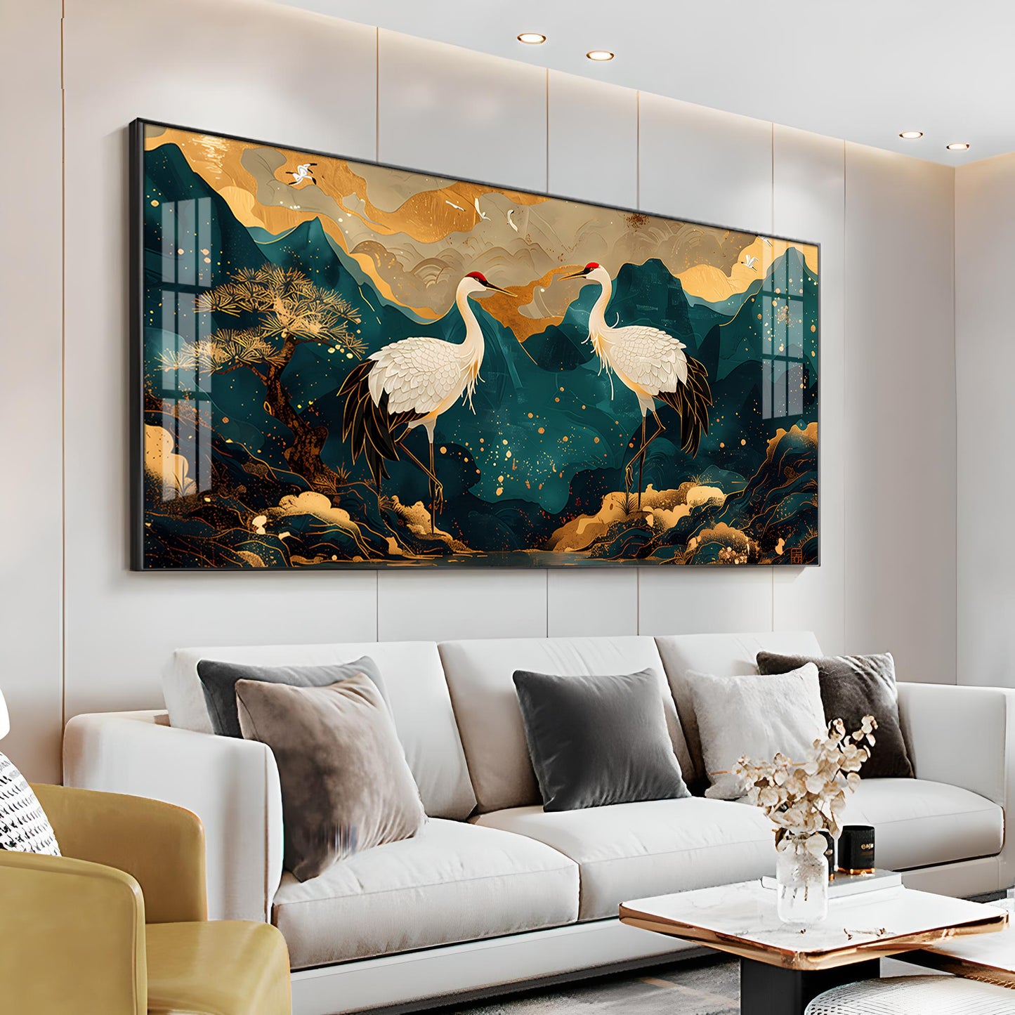 Serene Crane Pair Premium Acrylic Horizontal Wall Art