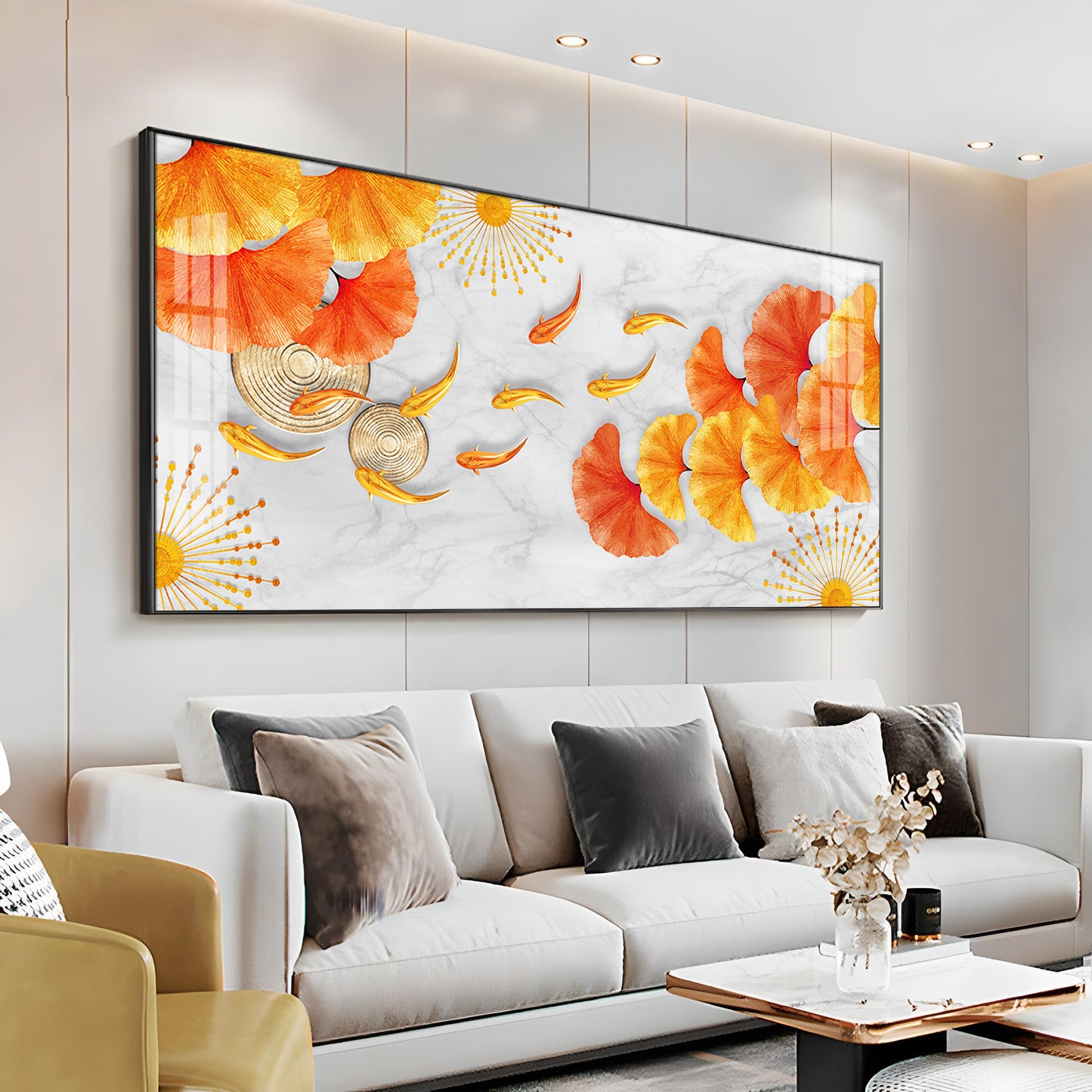 Ginkgo Leaves & Fish Premium Acrylic Horizontal Wall Art