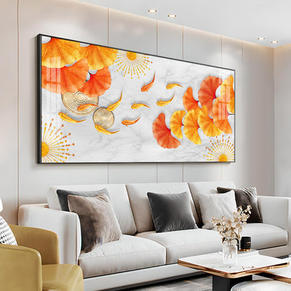 Ginkgo Leaves & Fish Premium Acrylic Horizontal Wall Art