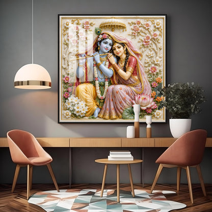Radha Krishna Floral Premium Acrylic Square Wall Art
