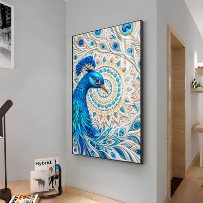 Majestic Blue Peacock Premium Acrylic Vertical Wall Art