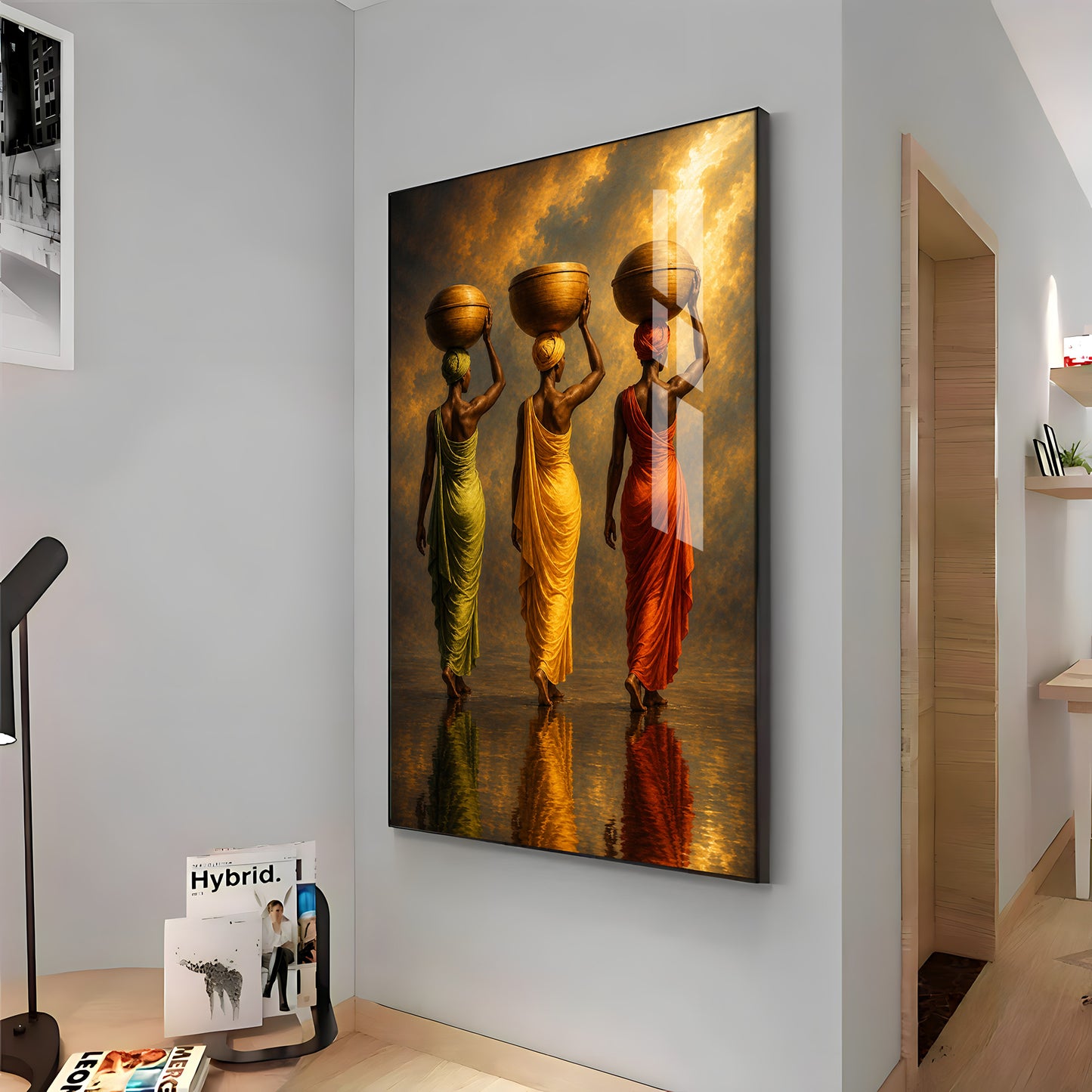 Rural Women Carrying Water Premium Acrylic Vertical Wall Art