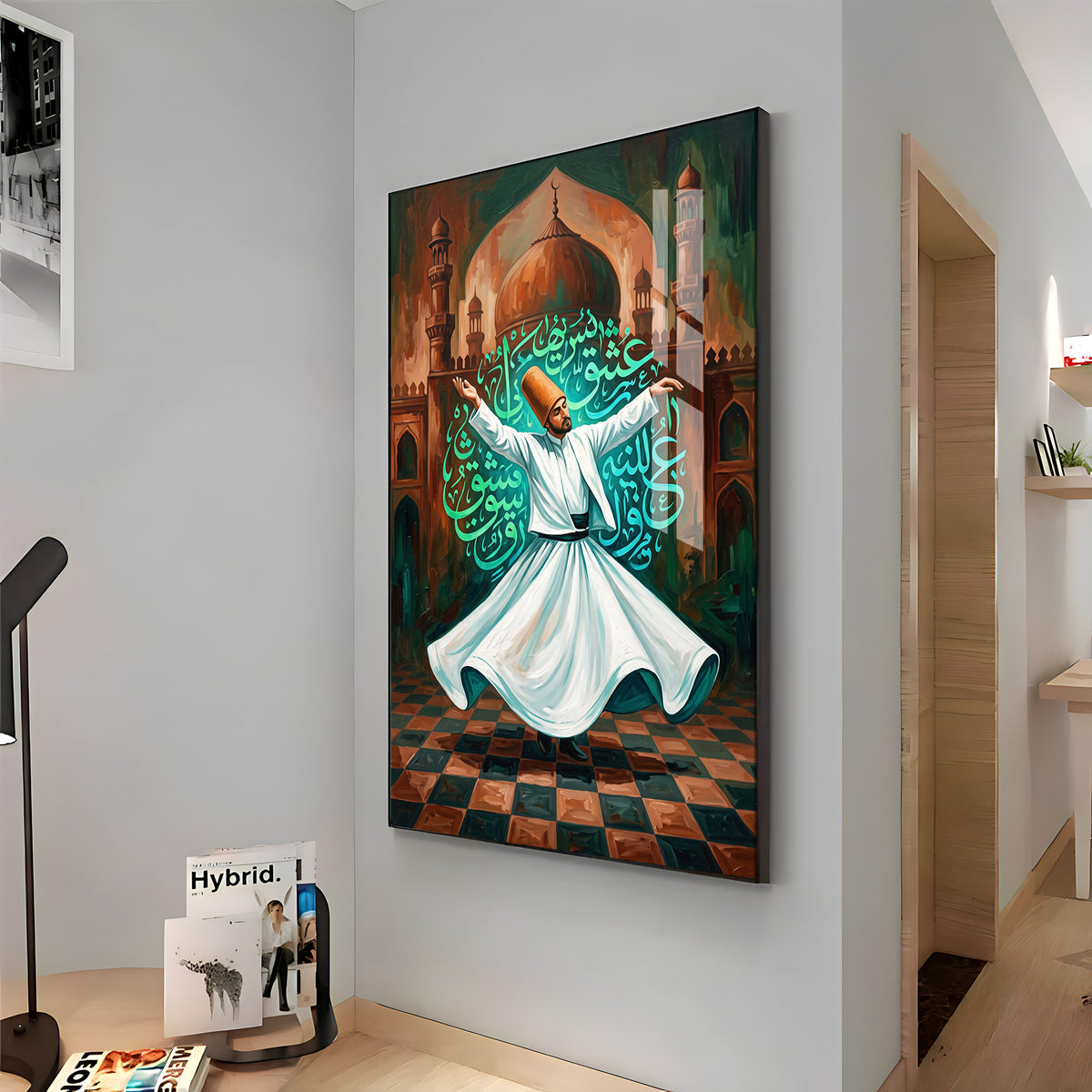 Modern Sufi Whirling Dervish Premium Acrylic Vertical Wall Art
