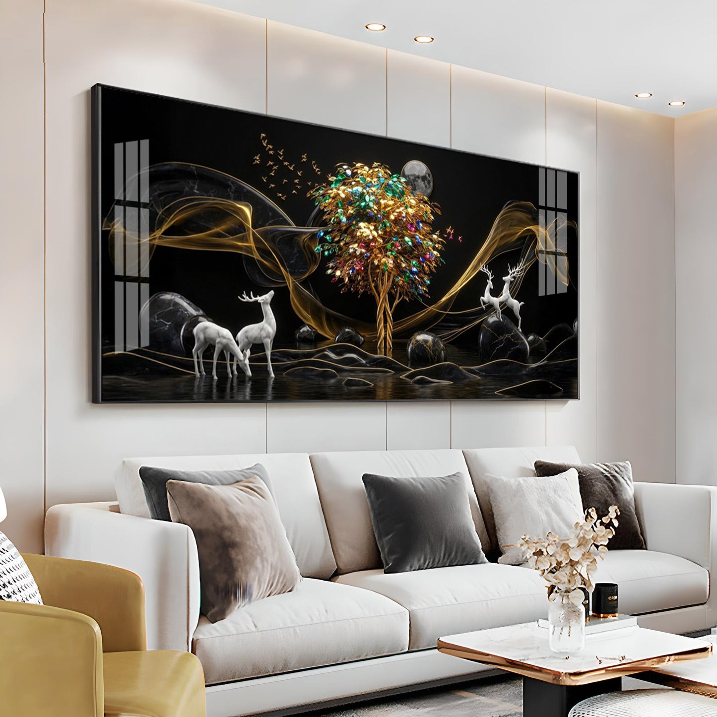 Deer & Bird Oasis Premium Acrylic Horizontal Wall Art