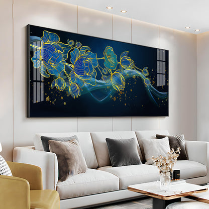 Lotus Flowers In Blue Tones Premium Acrylic Horizontal Wall Art