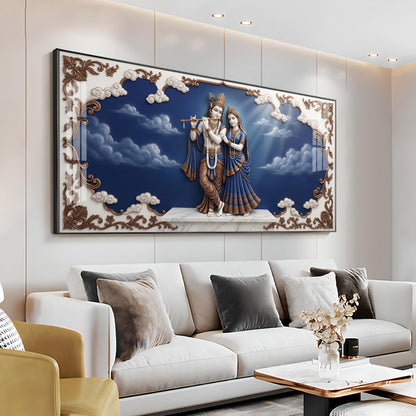 Radha Krishna Surrounded With Blue Backdrop Premium Acrylic Horizontal Wall Art