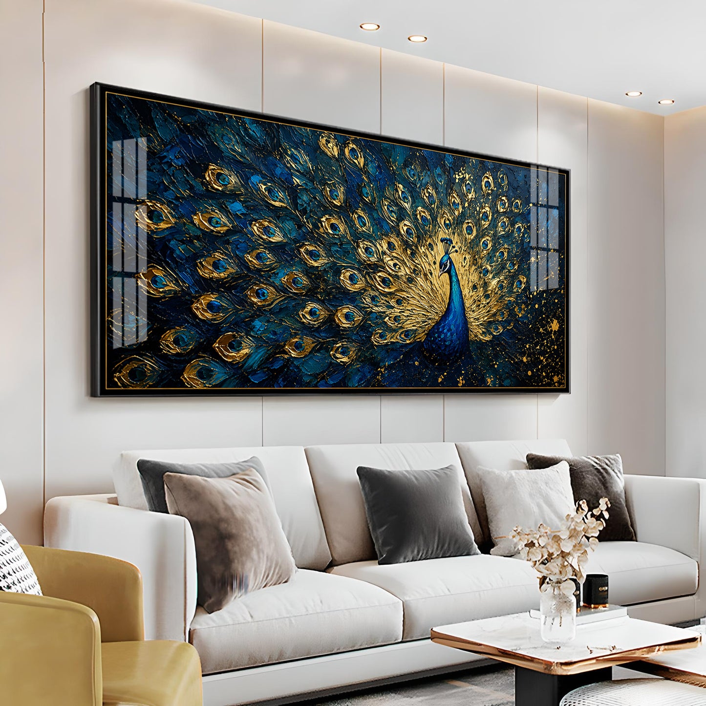 Textured Royal Peacock Premium Acrylic Horizontal Wall Art