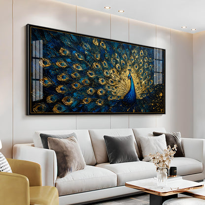 Textured Royal Peacock Premium Acrylic Horizontal Wall Art