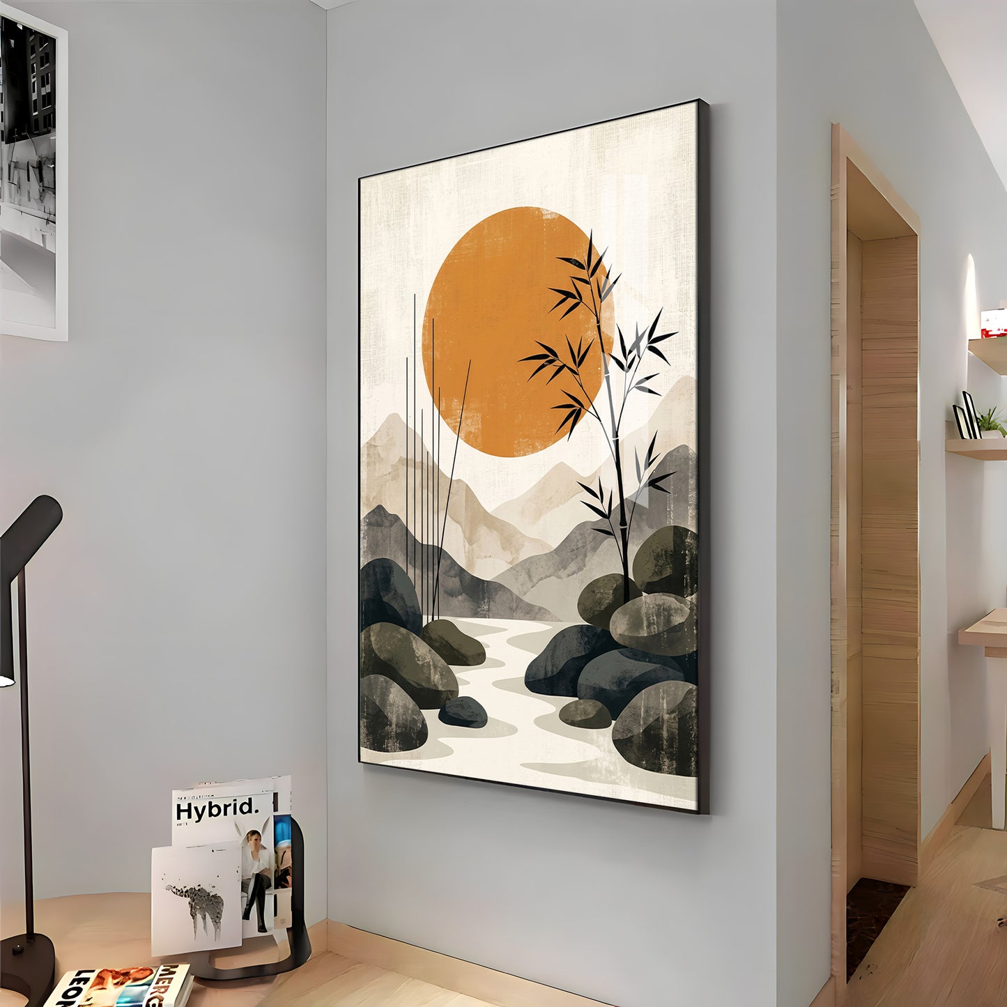 Colored Sun & Bamboo Branches Premium Acrylic Vertical Wall Art