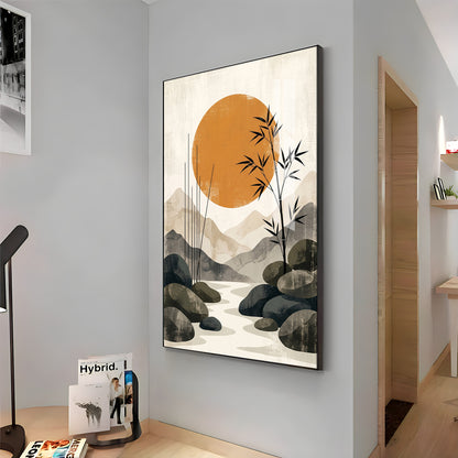 Colored Sun & Bamboo Branches Premium Acrylic Vertical Wall Art