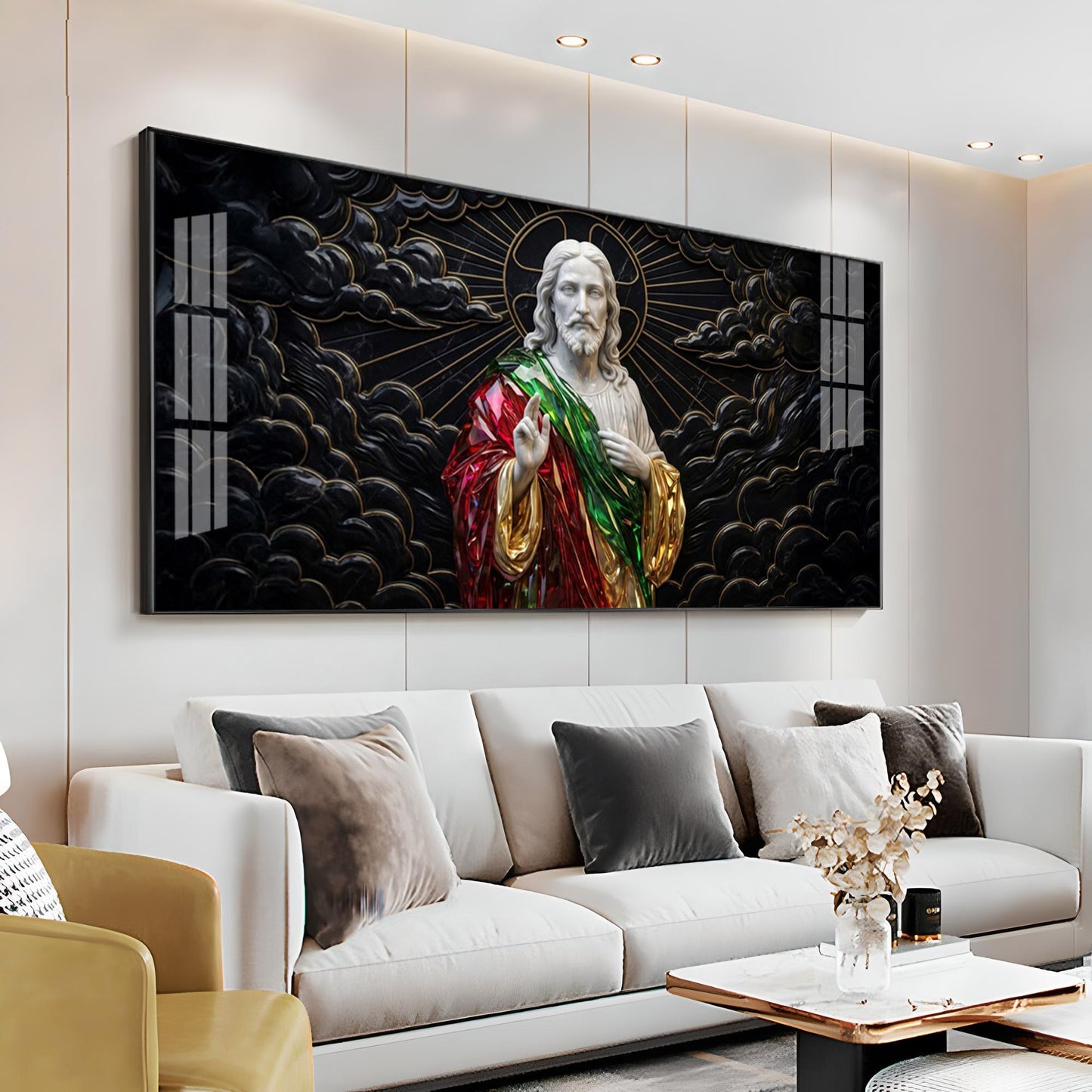 Jesus Christ Against A Dark Premium Acrylic Horizontal Wall Art