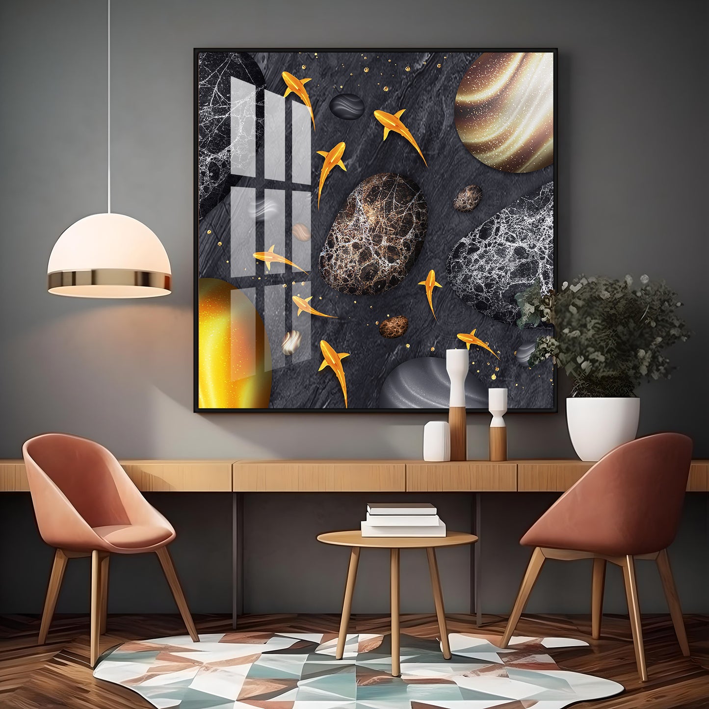 Fish With Black Background Premium Acrylic Square Wall Art