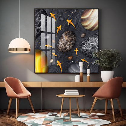 Fish With Black Background Premium Acrylic Square Wall Art