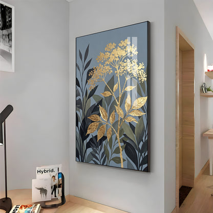 Republic Midnight Blue Botanical Leaves Premium Acrylic Vertical Wall Art