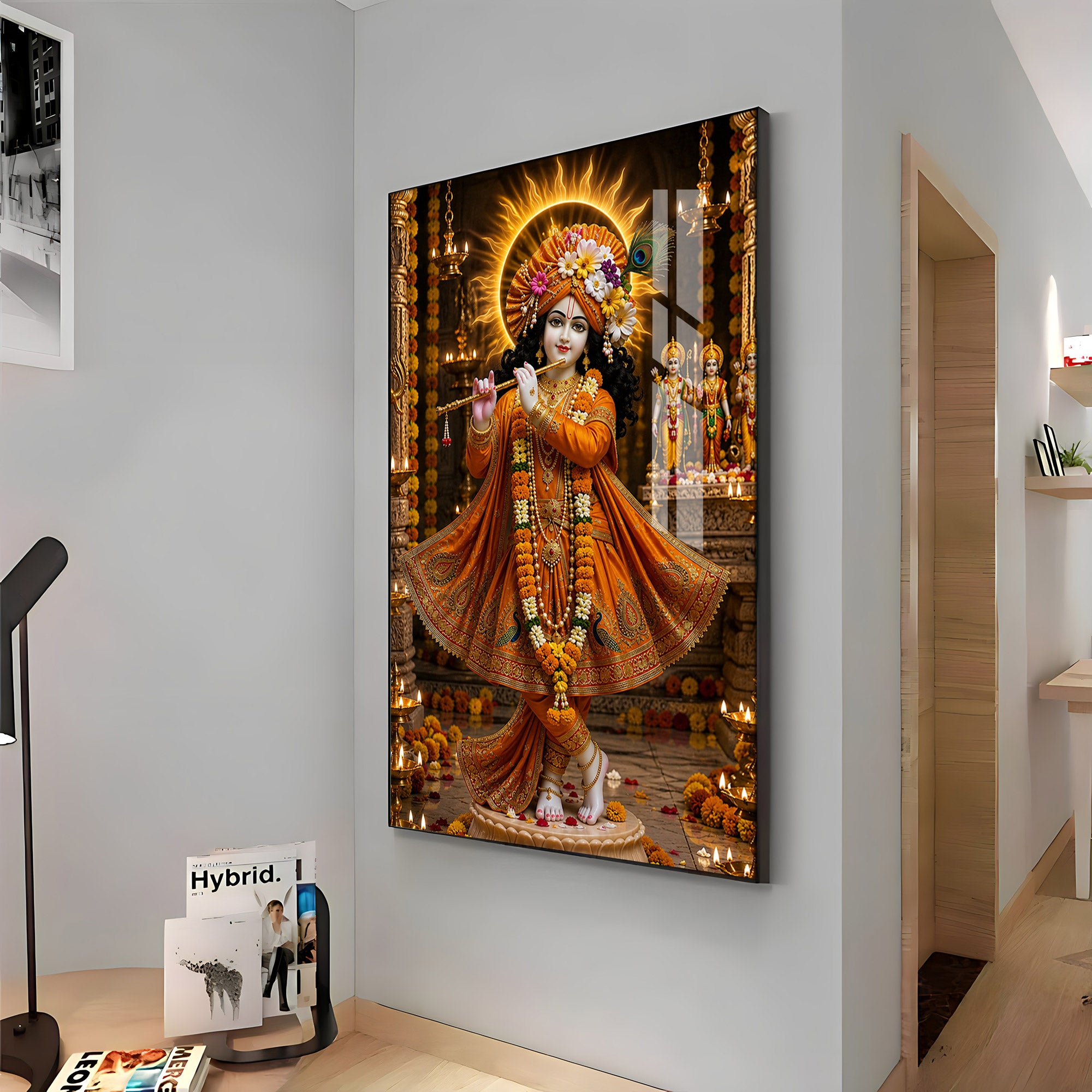 Lord Krishna Playing The Flute Premium Acrylic Vertical Wall Art
