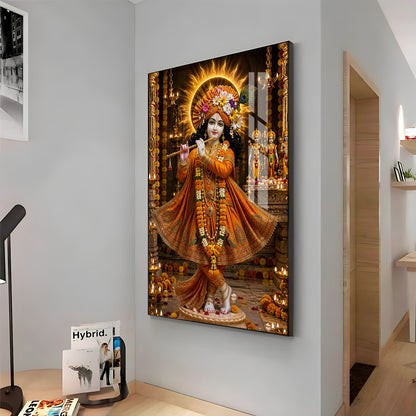 Lord Krishna Playing The Flute Premium Acrylic Vertical Wall Art