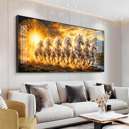 Seven White Horses Premium Acrylic Horizontal Wall Art